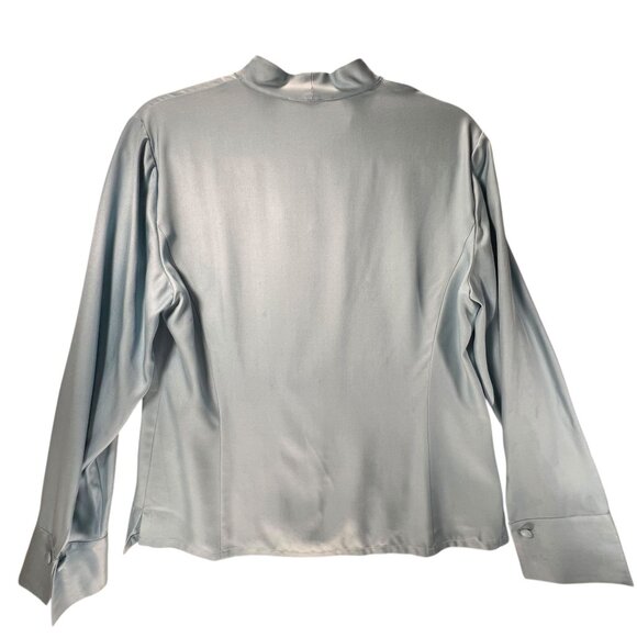 NWOT Talbots Womens 10 Blue Silk Wool Blend Blouse Button Up V Neckline Elegant - Picture 7 of 12